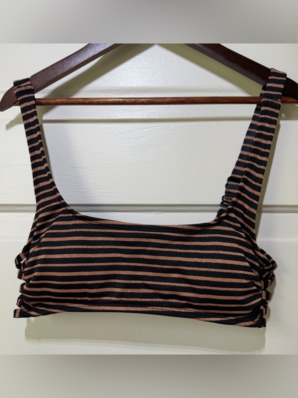Xhilaration- Black and Bronze Striped Bralette Bathing Suit Top